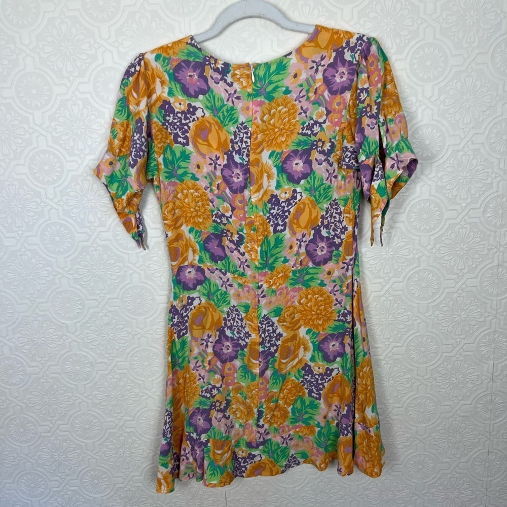 Faithful The Brand Daphne Dress Ade Floral Orange Purple Short Sleeve Flutter - Picture 7 of 11